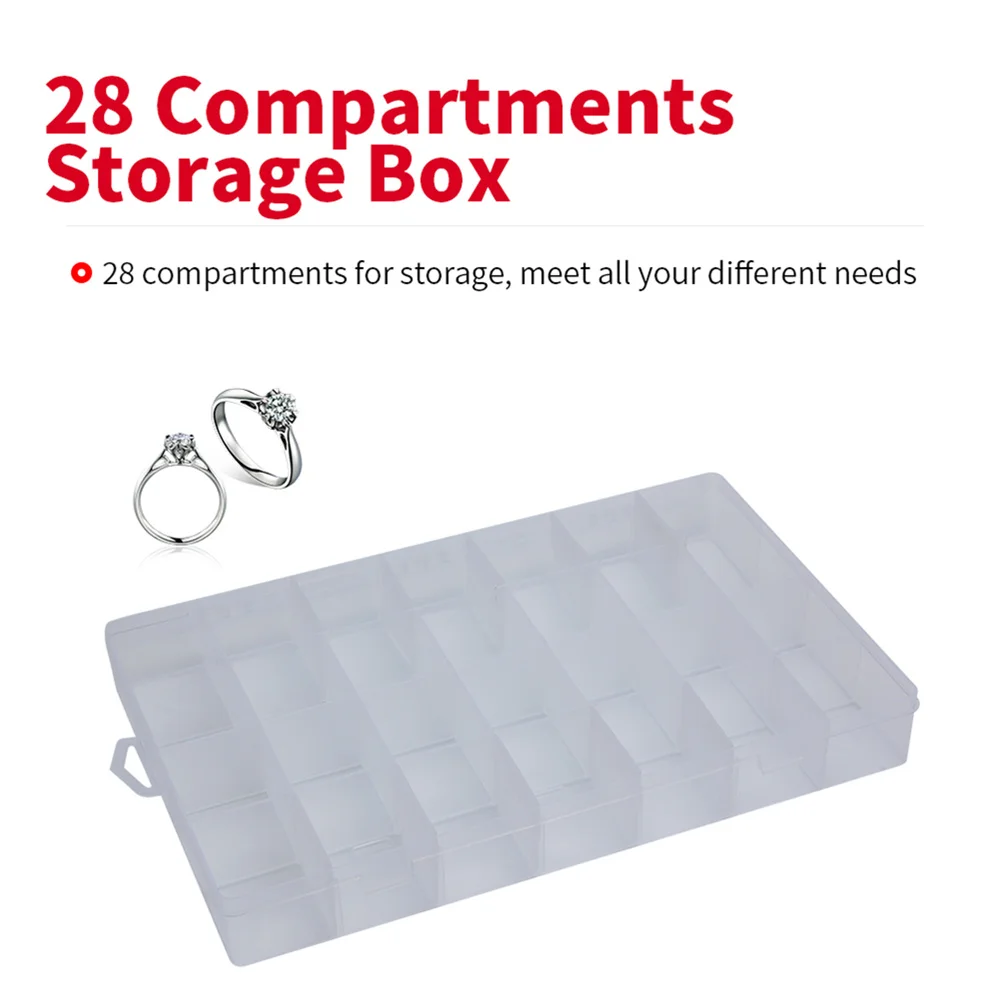 28 Compartments Transparent Jewelry Bead Storage Container Plastic Box