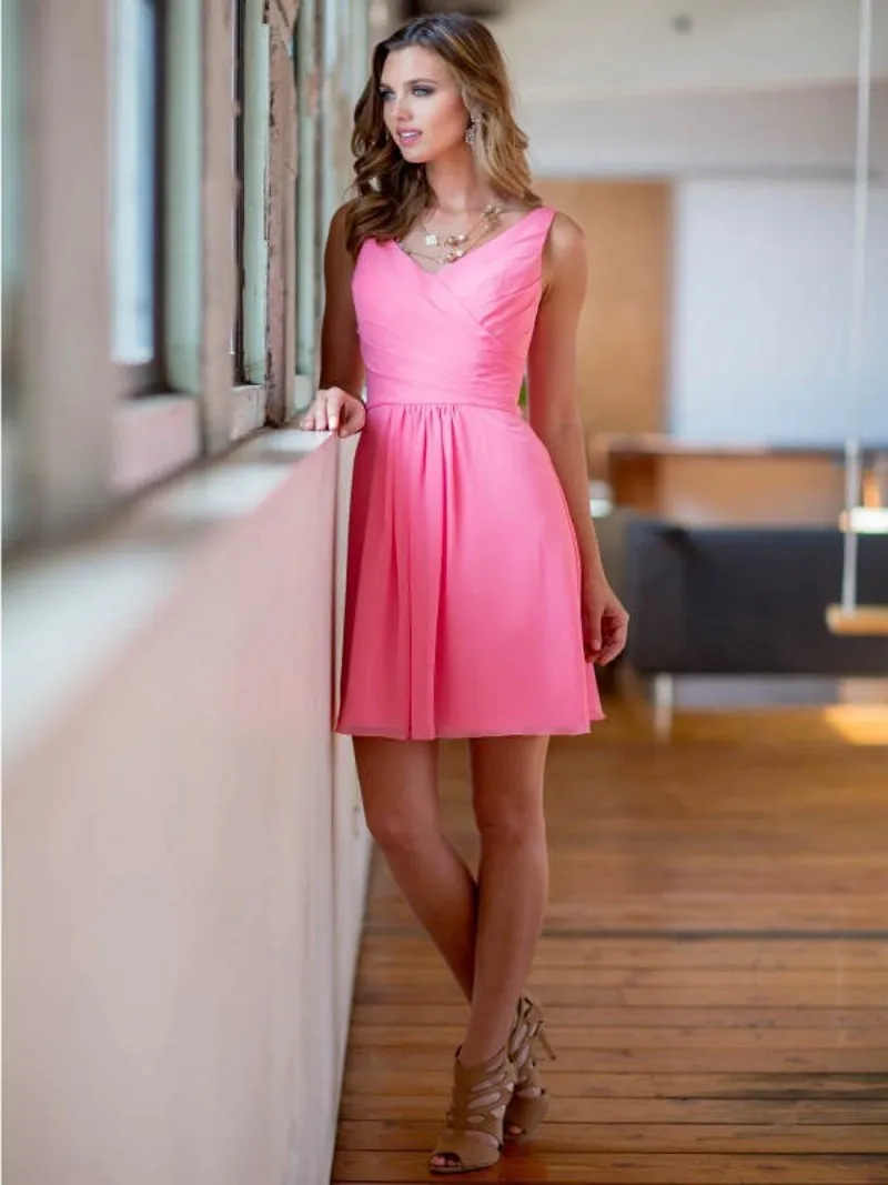 Hot Pink Short Bridesmaid Dresses 2016 Maid Of Honor V Neck Mini