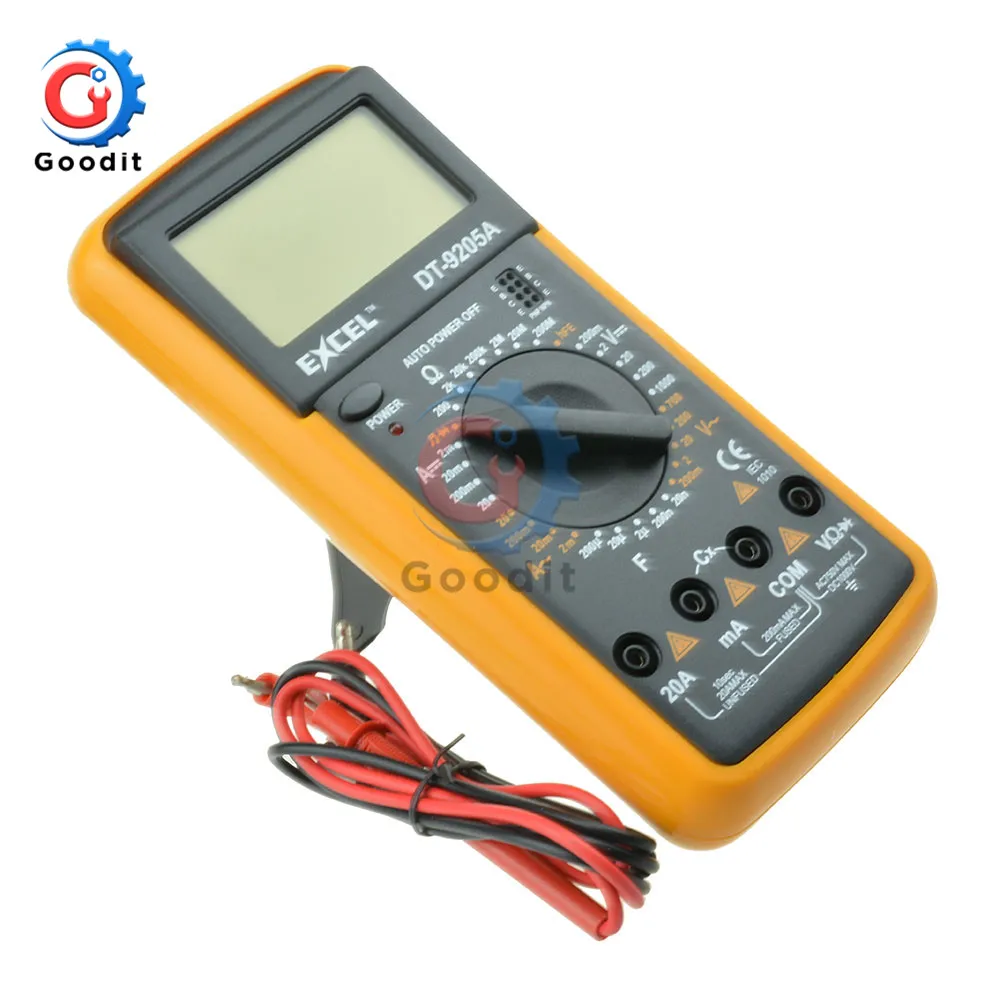 

DT9205A LCD Digital Multimeter Multimetro Electric Ammeter Voltmeter Resistance Capacitance hFE Volt Amp Ohm AC/DC Tester Probe