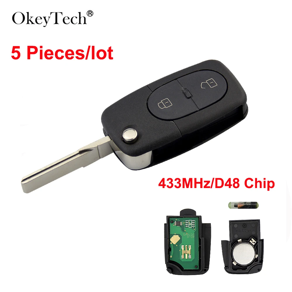OkeyTech 5 шт. 2 кнопки 433 92 МГц ID48 для Audi A3 A4 A6 складной пульт дистанционного управления