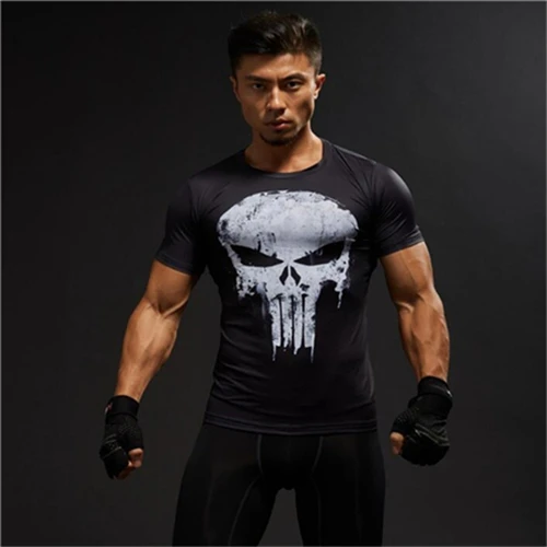 TUNSECHY модные Компрессионные Мужские футболки с 3D принтом, футболки с коротким рукавом для фитнеса, бодибилдинга, мужские топы в стиле панк, череп, скелет - Цвет: picture color