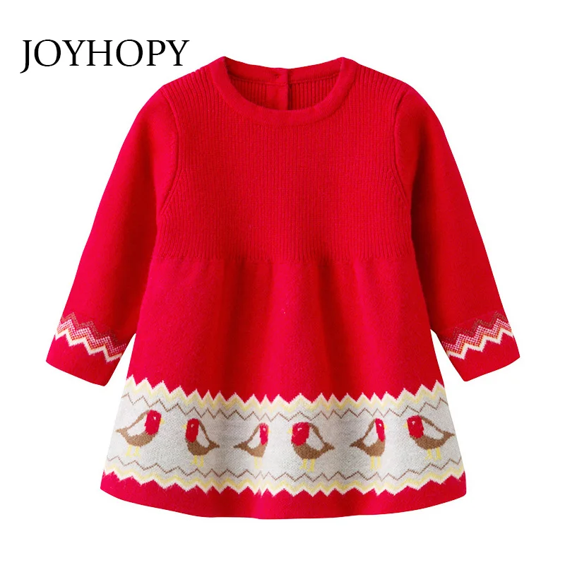 JOYHOPY/платье для маленьких девочек; одежда для детей; одежда для дня рождения, свадьбы, Рождества; Детские платья; вязаная красная Детская одежда для девочек