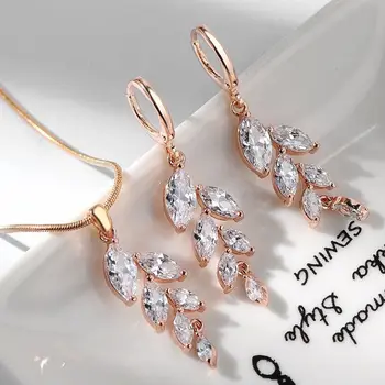 

MxGxFam Rose ( Pink ) Gold Color Drop Water Pendant Necklace and Earring Jewelry set For Elegant Women High Quality AAA+