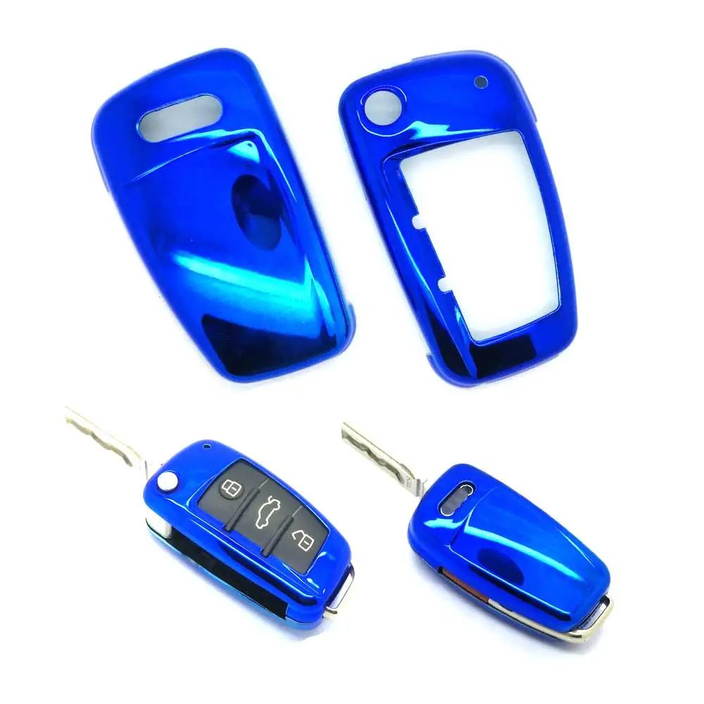 Smart Автозапуск Краски Цвет оболочки ключ чехол подходит для Audi A3 A4 A6 A8 TT Q7 S6 складной нож ключ - Название цвета: Chorme  Blue