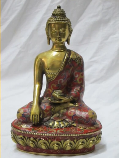 

Collectible bronze S2234 Beautiful Tibetan bronze Cloisonne red coat Amitabha Buddha Sakyamuni Amitayus