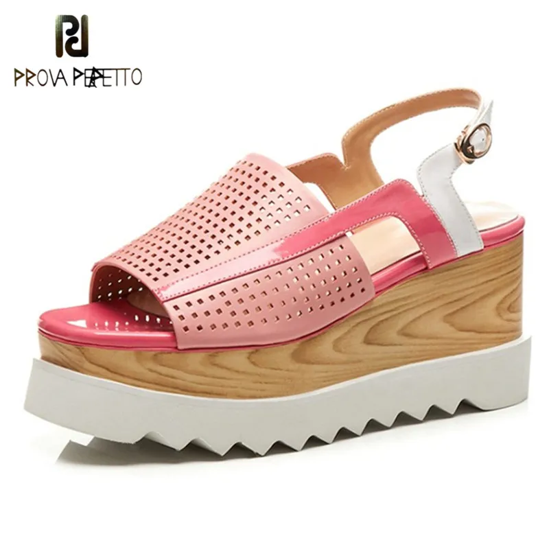 

Prova Perfetto 2018 Rome Fish Head Platform Muffin Sandals High Heels Summer Shoes Woman Real Leather Hollow Out Wedges Sandals