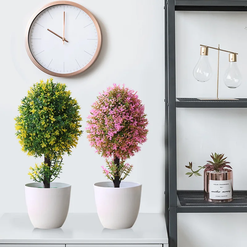 

Evergreen Tree Home Wedding Festival Decorative Artificial Bonsai Wreaths Artificial Flower Potted Bonsai Fake Flower Plant Tree