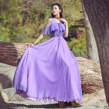 Free Shipping 2017 New Fashion Long Maxi Summer Bohemia Strapless Chiffon One-piece Lace Dresses For Women Boshow Dresses S-L