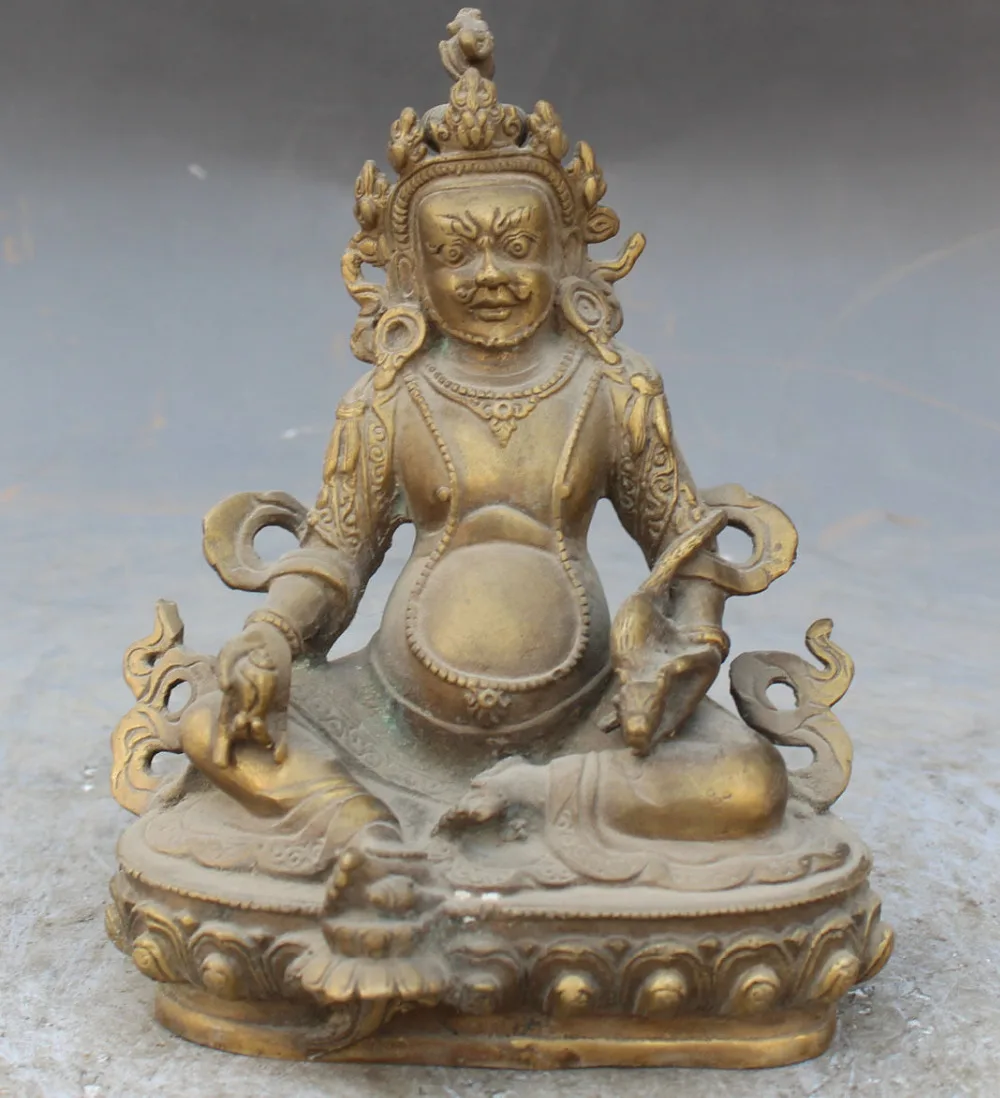 

004494 15CM Tibet Buddhism Temple Bronze Mouse Yellow Jambhala Wealth God Buddha Statue