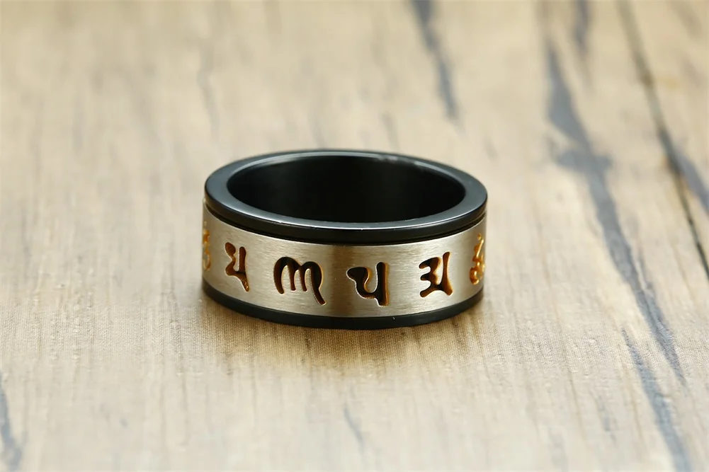 Мантра медитация спиннинг кольцо для мужчин нержавеющая сталь тибетский буддийский шесть истинный слог мантра Ом Мани Падме Хум ювелирные изделия