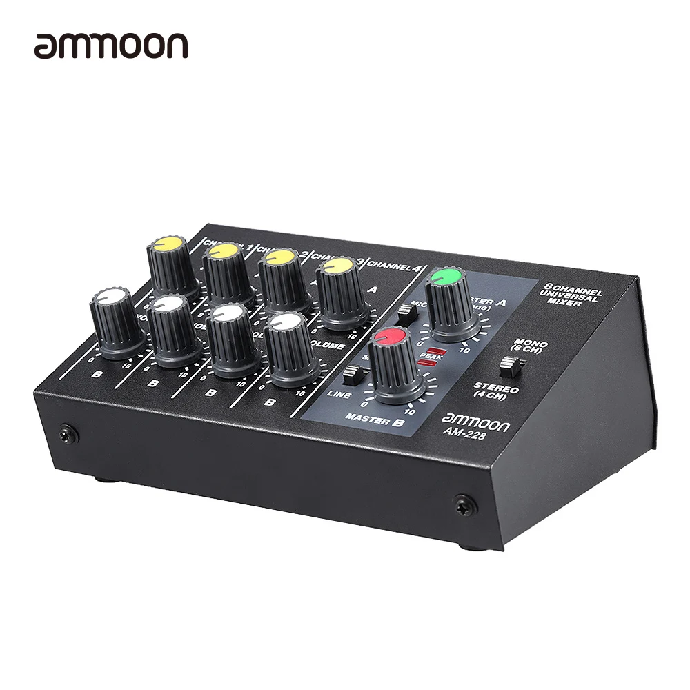 

ammoon AM-228 Ultra-compact Low Noise 8 Channels Metal Mono Stereo Audio Sound Mixer with Power Adapter Cable