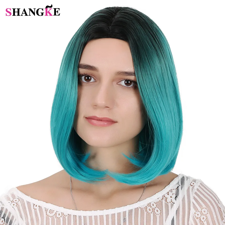 SHANGKE 8 Colors Brown Blue Ombre Straight Bob Short Hair Cosplay Wigs