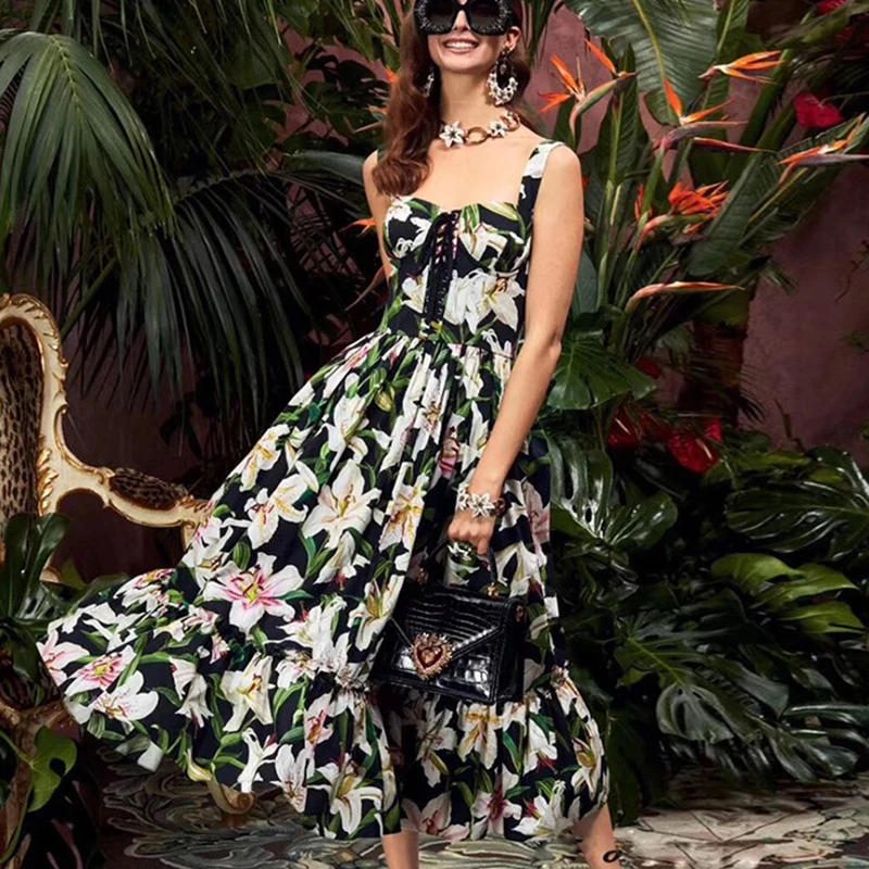 

Fashion 2019 Flower Print Women Dress Summer Sexy Spaghetti Strap Strapless Slim Female Dresses