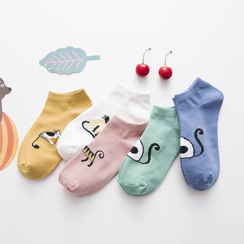 cartoon striped love student socks spring and summer thin stretch comfortable breathable ladies cotton socks