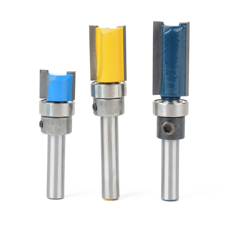 3Pcs Flush Trim Router Bit Wood Woodworking Shank Top Bottom Bearing