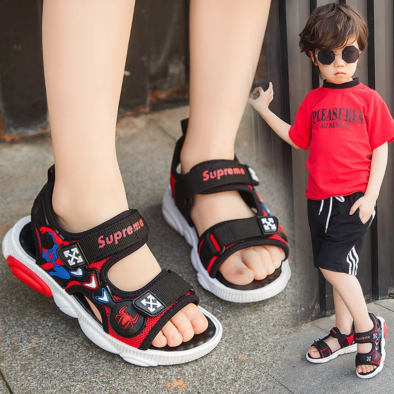 Детские сандалии для мальчиков обувь для человека-паука пляжная удобная обувь для подростков Носки с рисунком медведя из мультика подошва