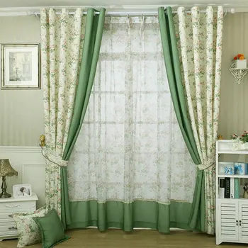 

Modern style Small floral print Green Curtain For Kitchen customized 280 cm W 211 cm H 2pcs & 230 cm W 217 cm H 2pcs