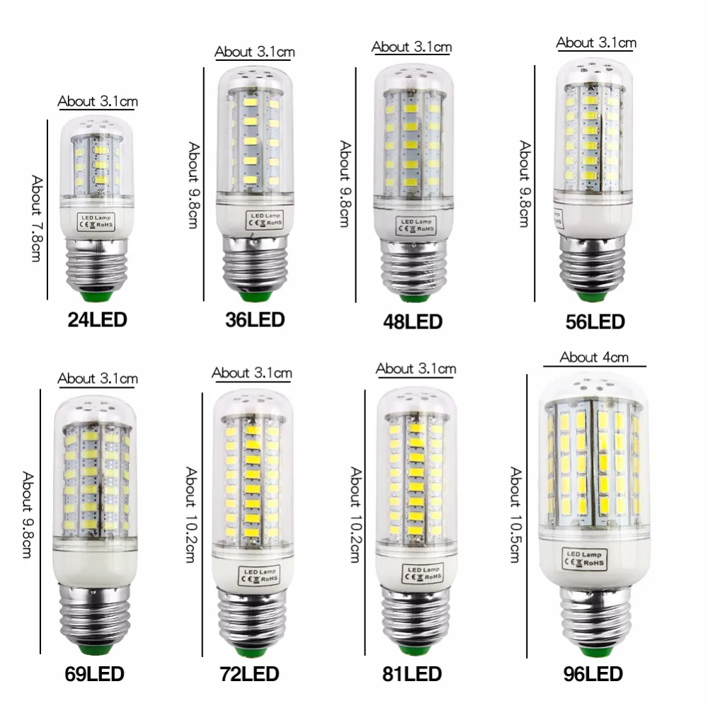 Светодиодная лампа E27 светодиодная лампочка E14 SMD5730 220 В кукуруза лампочки 24 36 48 56 69