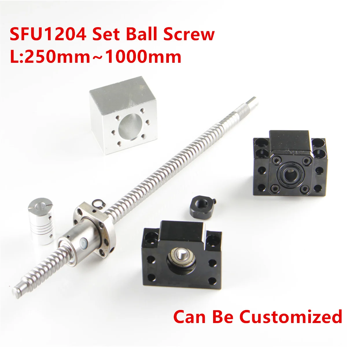 SFU1204 Kugelumlaufspindel Set 250mm Gewindespindel Edelstahl Kugelumlaufspindel mit BK10 BF10 Unterstützung Muttergehäuse und Kupplungssatz CNC Teile 