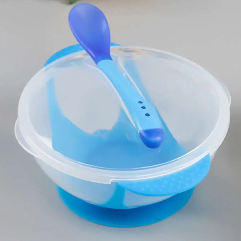 baby Solid Feeding dinnerware Feeding Set Baby Cutlery Sets Drop Resistance Temperature Sensing Spoon Sucker Bowl For Baby Feed