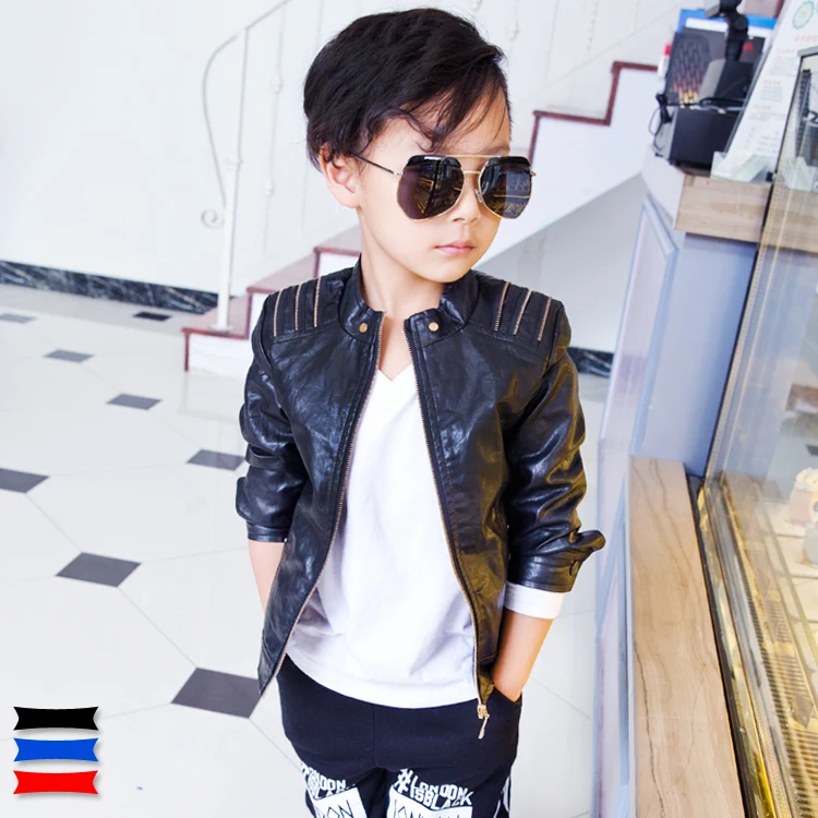 2015 autumn male child leather jacket child leather clothing outerwear PU jacket