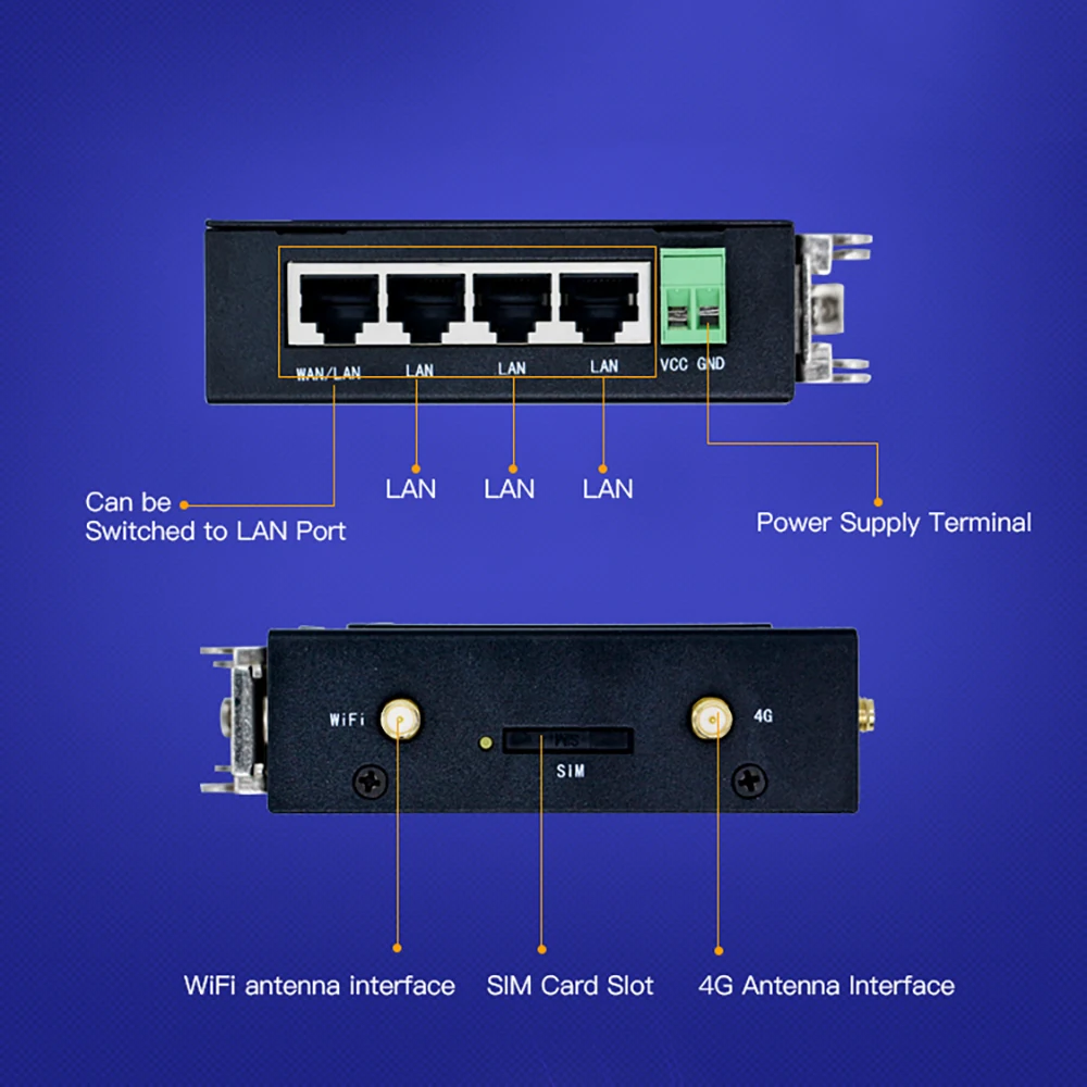 Промышленный 4G беспроводной роутер Ethernet Wi Fi на серверное устройство 4 порта RJ45 Linux
