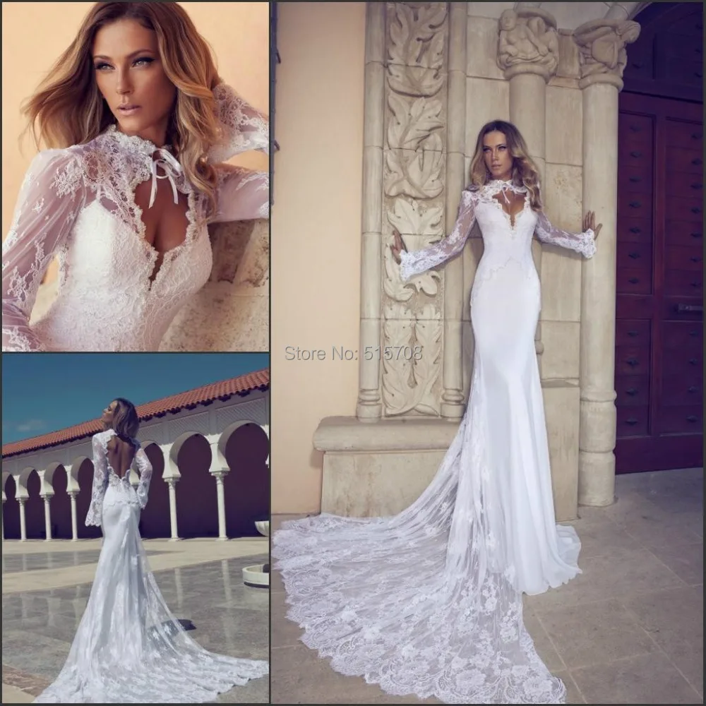 New Design Mermaid Wedding Dress Train Fit And Flare Lace High