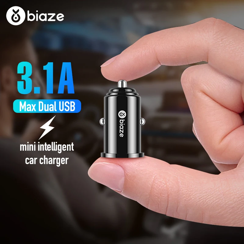 Biaze 3.1A المزدوج USB شاحن سيارة الألومنيوم مقشر سبائك العالمي ذكي شحن السيارات شاحن آيفون سامسونج الهاتف المحمول