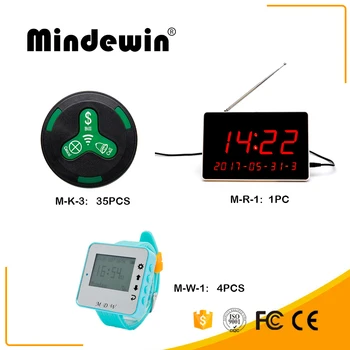 

Mindewin restaurant Wireless call system digital display M-R-1 1PC+4pcs M-W-1 Multifunction Smart Watch+35pcs M-K-3 Key Button