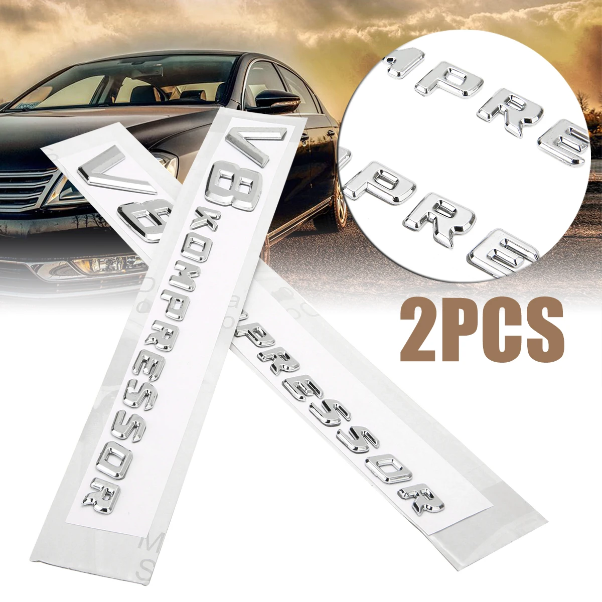 Mayitr 2pcs ABS Letter V8 Kompressor Side Fender Emblem Badge Sticker 6 3/4" x 1/2" For Mercedes