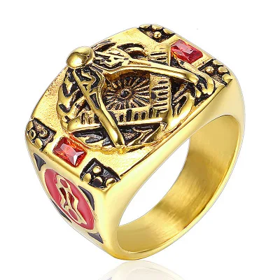 

Big Vintage R Gold Color Stainless Steel Masonic Ring for Men Men's Jewelry Freemason Symbol G Templar Freemasonry Rings R25