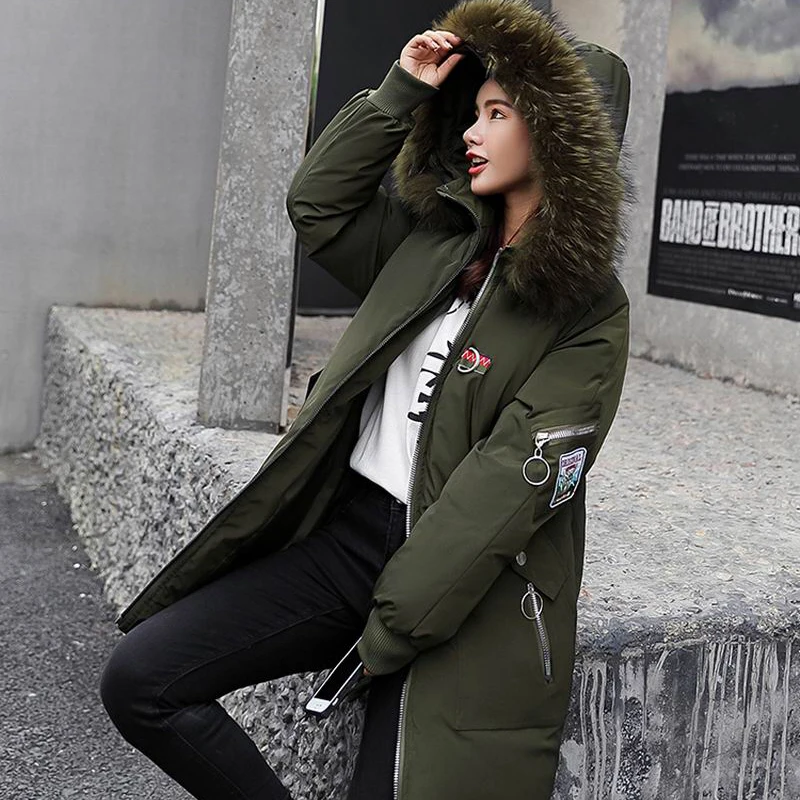 New 2018 Winter Embroidery Coat Women Large Fur Collar