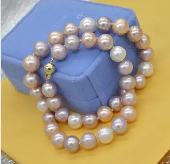 

free shipping >>>>noble jewelry 10-11 mm round Multicolor pearl necklace 14K CLASP