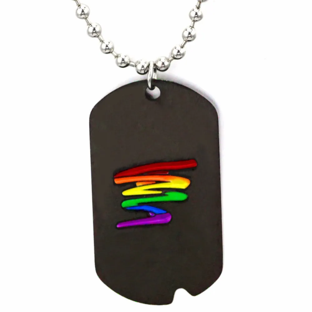 Pride Rainbow Dog Tag LGBT Stainless Steel Jewelry Gay Lesbian Pride Necklace