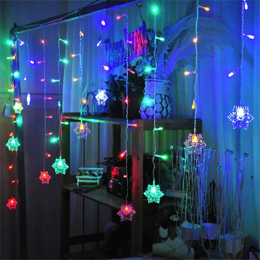 Snow Shape LED Curtain String 3M 96Leds 16 Drop Lines Fairy light curtain icicle For Wedding ...