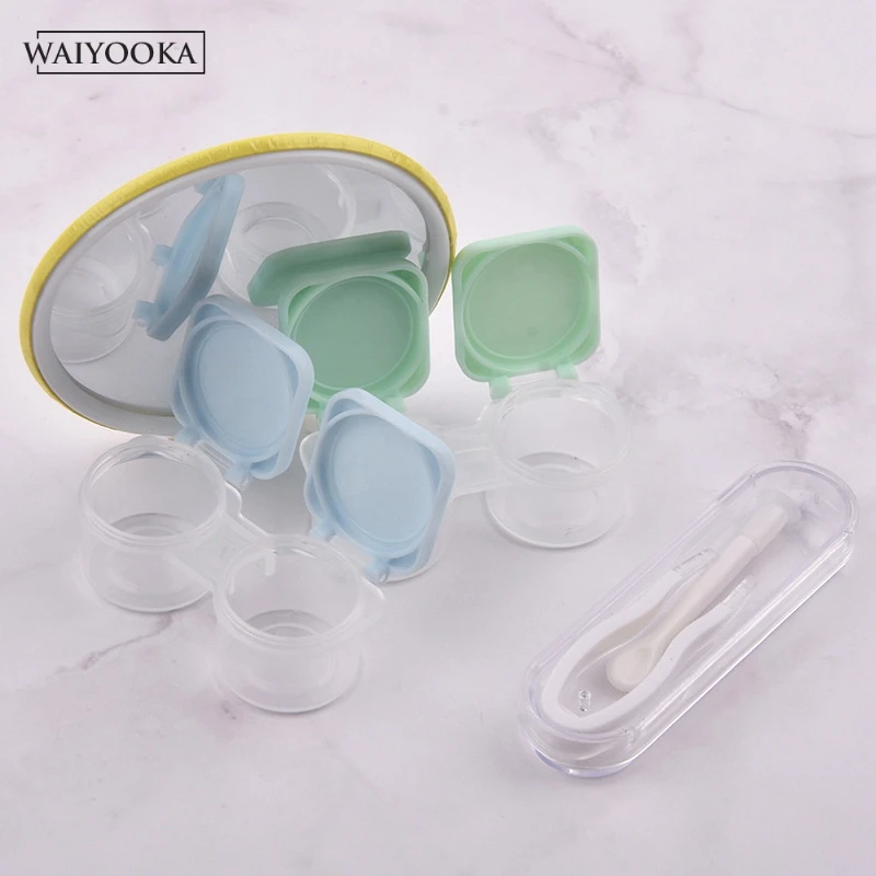 

2019 Nordic 2Pcs Contact Lens Case With Mirror Women Colored Contact Lens Box Eyes Contact Lens Container Lovely Travel Kit Box
