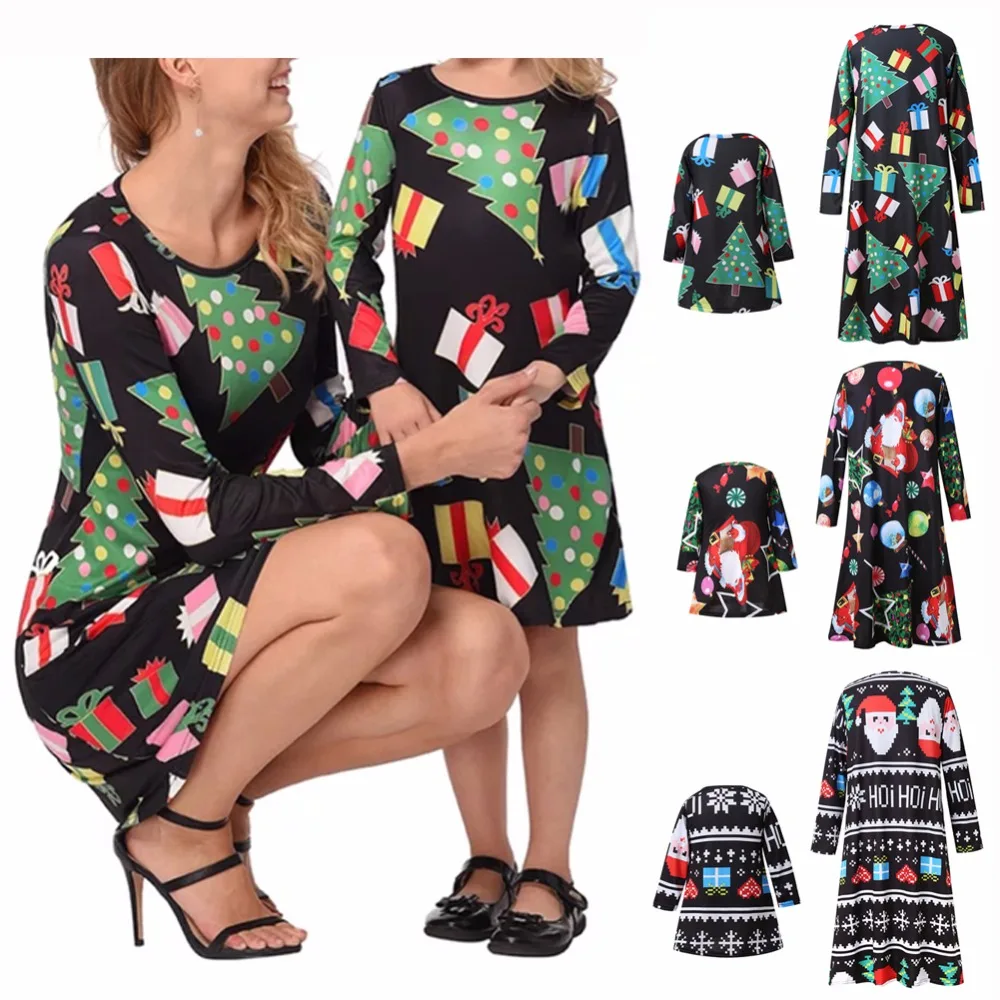

Family matching outfits dress Mother daughter dresses Fashion Floral Print Short sleeve mommy and me clothes Christmas Clothes
