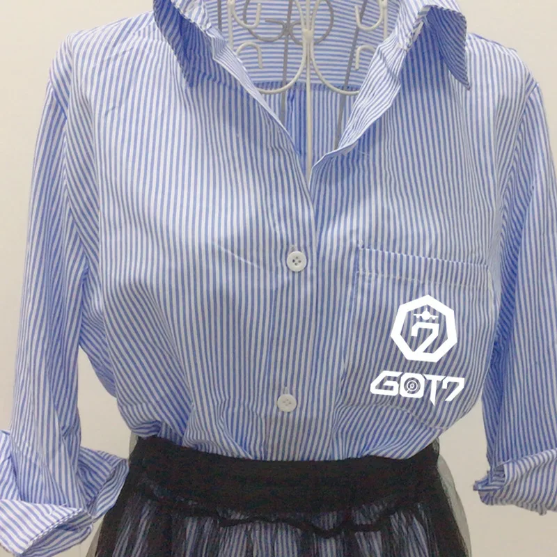 

GOT7 JACKSON Shirt Blue Stripe Two-piece gauze skirts Two-piece Girls clothes