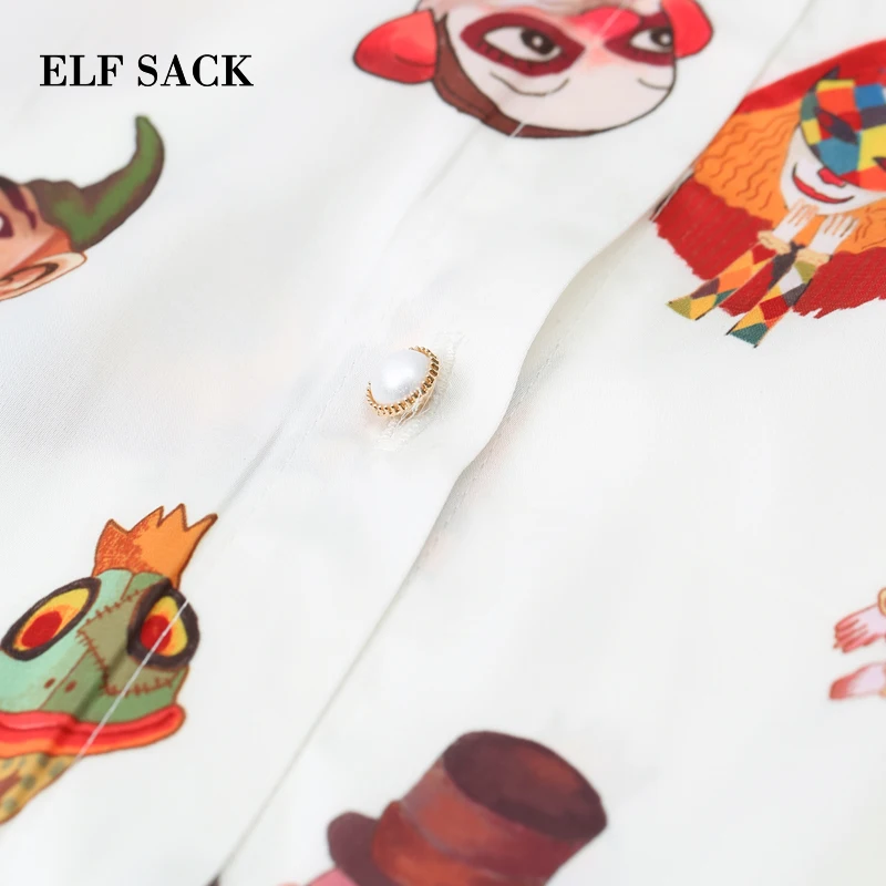ELFSACK летние новые женские рубашки с мультяшным принтом блузки Повседневная