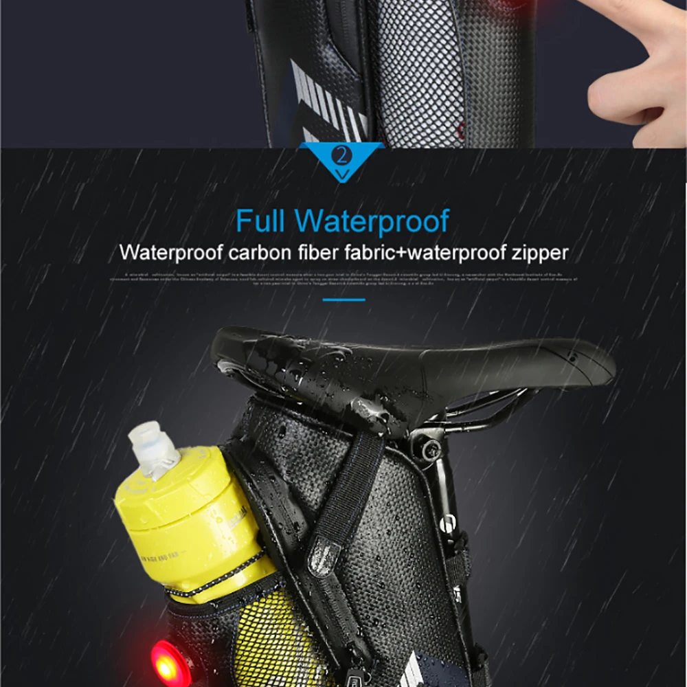 Discount ROSWHEEL Bicycle Bag Rainproof Saddle Bag Outdoor Cycling Mountain Bike Back Seat Tail Pouch Maintenance Tool Bags with Tailligh 5
