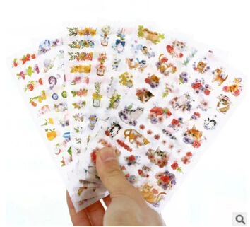 

6 pcs/set Cute Cats Flowers Cartoon Animals Sticker PVC Cartoon Stickers Diary Sticker Scrapbook Decoration Stationery Stickers
