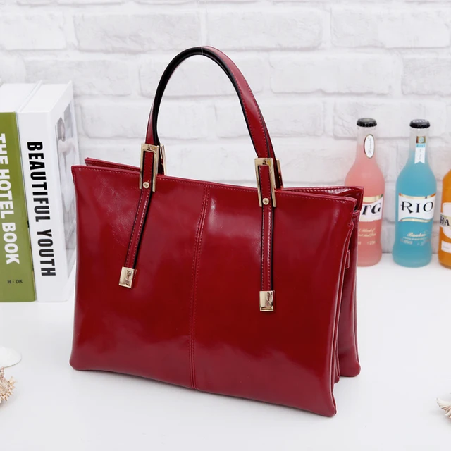 Clearance! Fashion Lady Totes Zipper Handbags Glossy Oil Wax Genuine