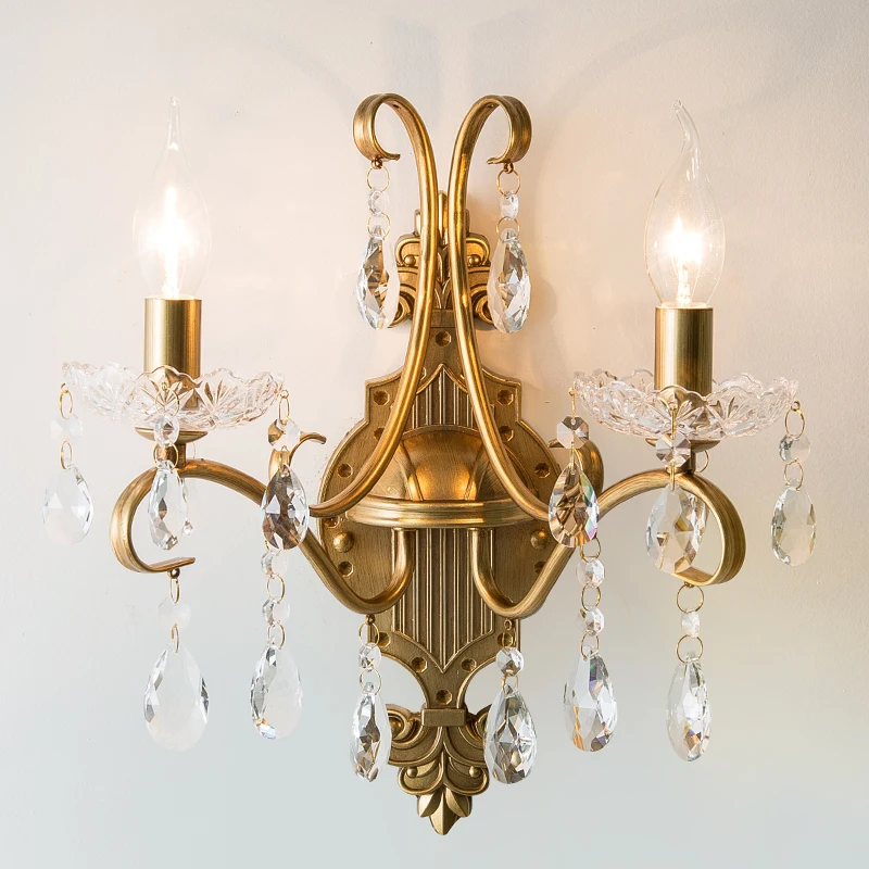 

American country living room wall lamp Modern Hotel corridor wall lamp bedroom bedside lamp crystal lamp simple mirror lights