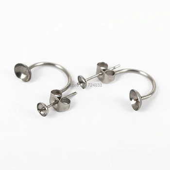 

New Stainless Steel Ear Wire Clip Earrings Base 6mm 6mm Circle Bezel with Backs Cabochons Earrings post Settings DIY Findings