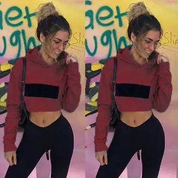 

Women Hoodies Jumper Sweatshirt Casual Crop Top Coat Sports Pullover