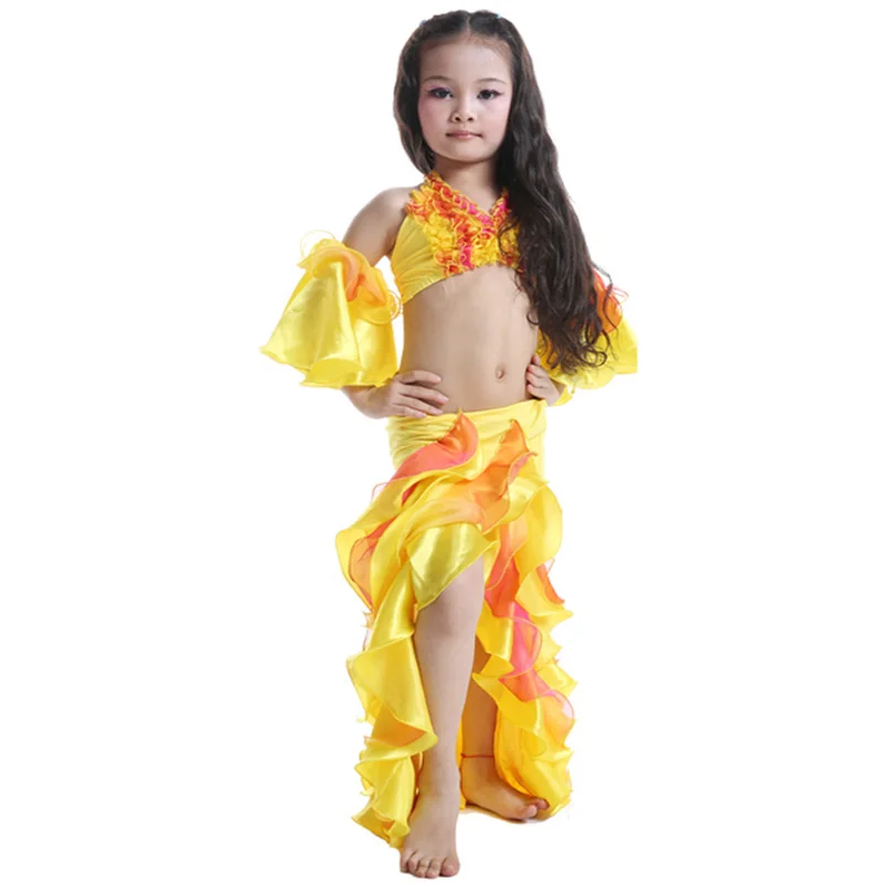 

Children's full set Blouse+Ruffled Skirt+Sleeves New Belly Dance Girls Costumes Bollywood Dance Costumes