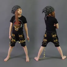 Brand 2016 New fashion summer children’s clothing set Costumes skeleton T-shirt + Hip Hop harem Capris pants kids sport suits