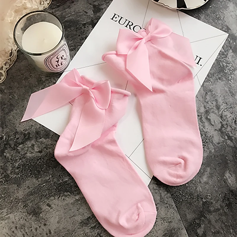 Карамельный цвет Повседневное Harajuku прилив лук ворс носки Для женщин Красивые носки Колледж женские носки Sotton короткие носки до щиколотки
