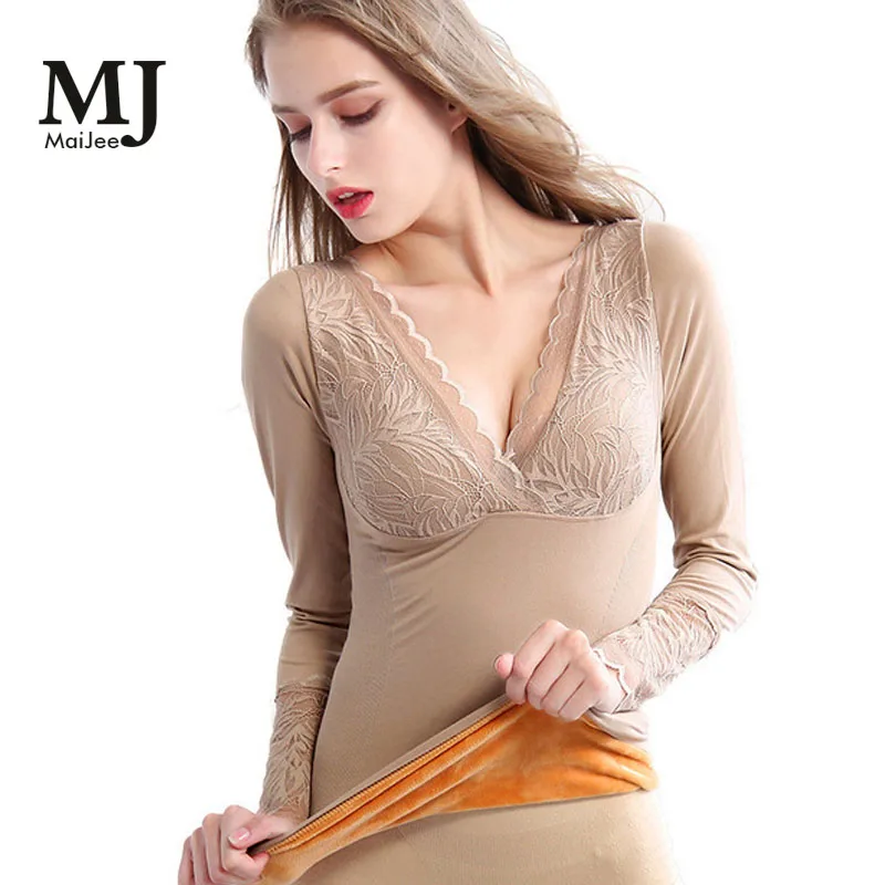 

X047 MaiJee Camiseta Termica Mujer Termica Polera Mujer Top Underwear Women Lace Body Shaping Warmth Elasticity Abdomen 2019