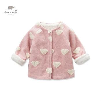 

DB3624 dave bella baby girls cute bear pink coat heart wool blends girls coat
